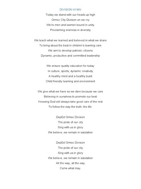 division of malaybalay city lyrics|Malaybalay City Division Hymn .